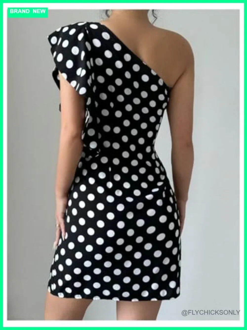 Women's Polka Dot Ruffle One Shoulder Bodycon Mini Dress